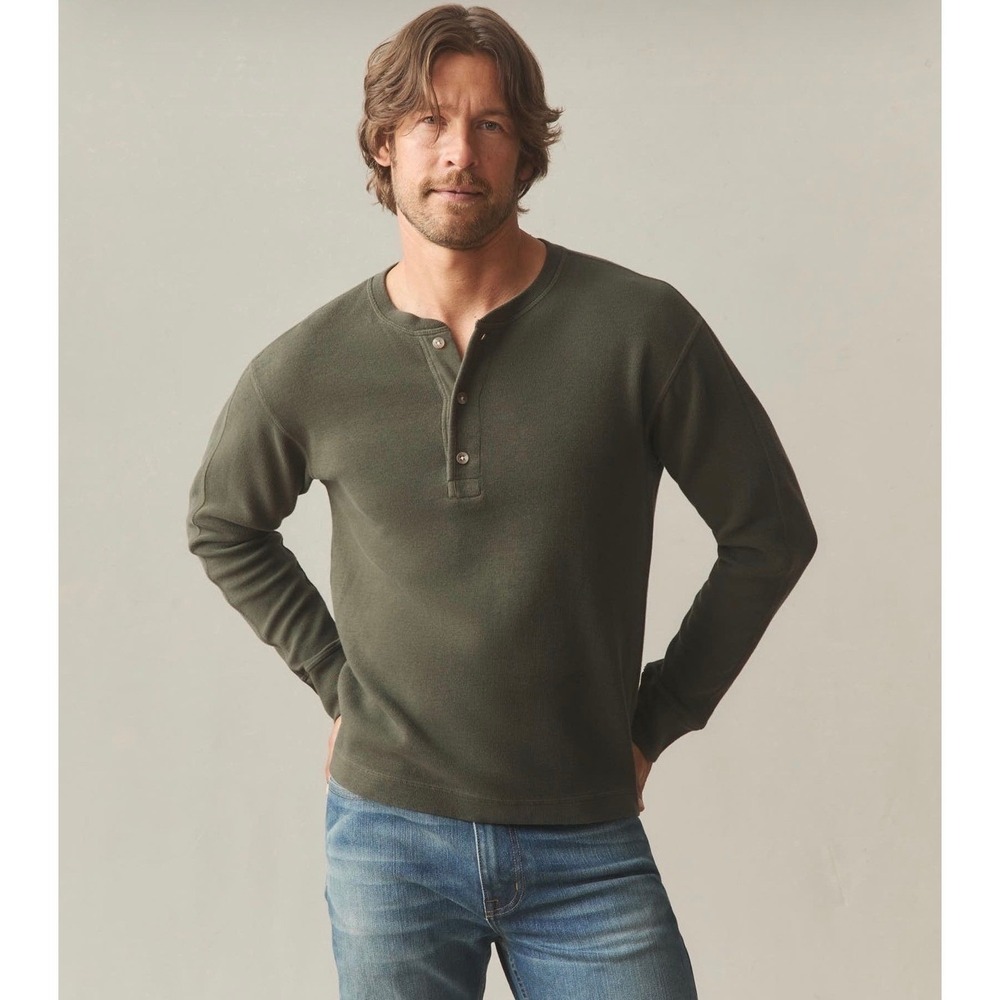 NWOT American GIant Mens French Rib Henley M Green‎ Long Sleeve USA Made